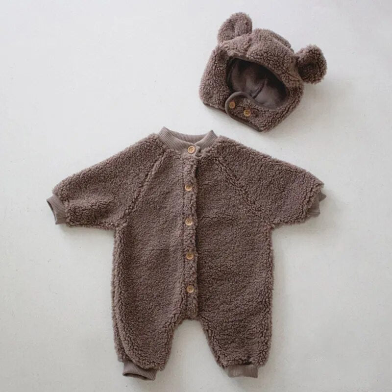 Teddy Baby Jumpsuit (with hat)